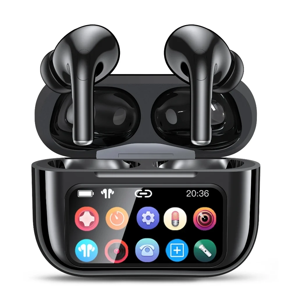 Smart Screen Black Wireless Earbuds with Charging Case